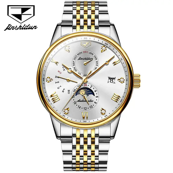 JSDUN 8946 Men's Luxury Automatic Mechanical Luminous Moon Phase Watch - Two Tone White Face