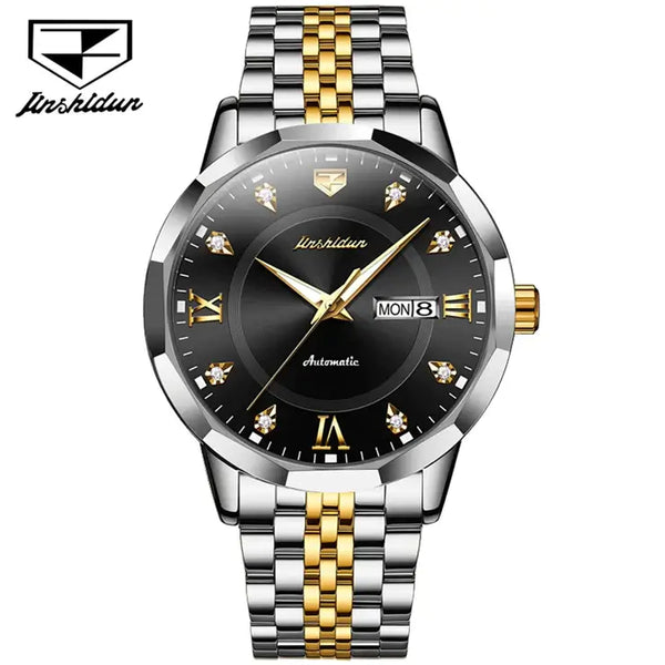 JSDUN 8948 Men's Luxury Automatic Mechanical Luminous Watch - Two Tone Black Face