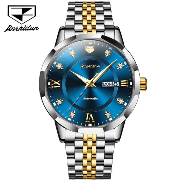 JSDUN 8948 Men's Luxury Automatic Mechanical Luminous Watch - Two Tone Blue Face 