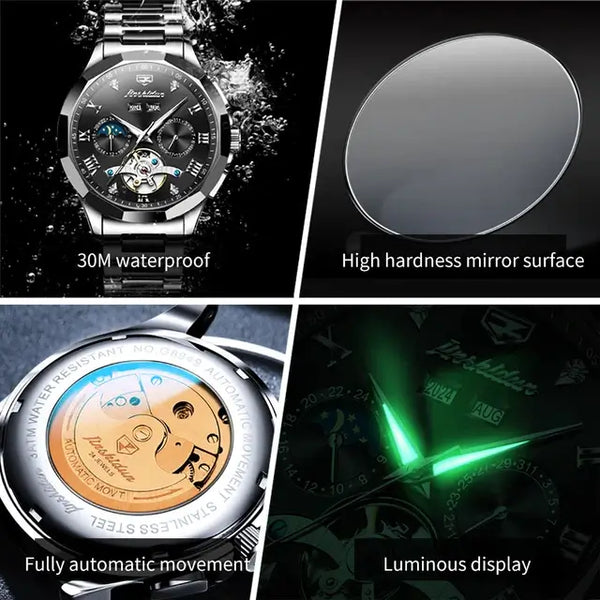 JSDUN 8949 Men's Luxury Automatic Mechanical Luminous Moon Phase Watch - Multiple Features