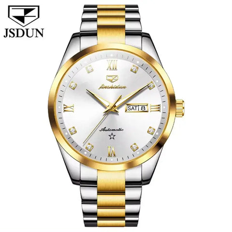 JSDUN 8963 Men's Luxury Automatic Mechanical Luminous Watch - Two Tone White Face