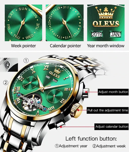 OLEVS 6607 Men's Luxury Automatic Mechanical Complete Calendar Luminous Watch - Features