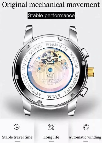 OLEVS 6633 Men's Luxury Automatic Mechanical Moon Phase Watch - Original Movement