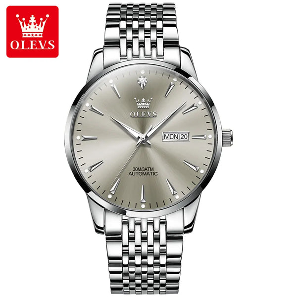 OLEVS 6635 Men's Luxury Automatic Mechanical Luminous Watch - Silver Gray Face