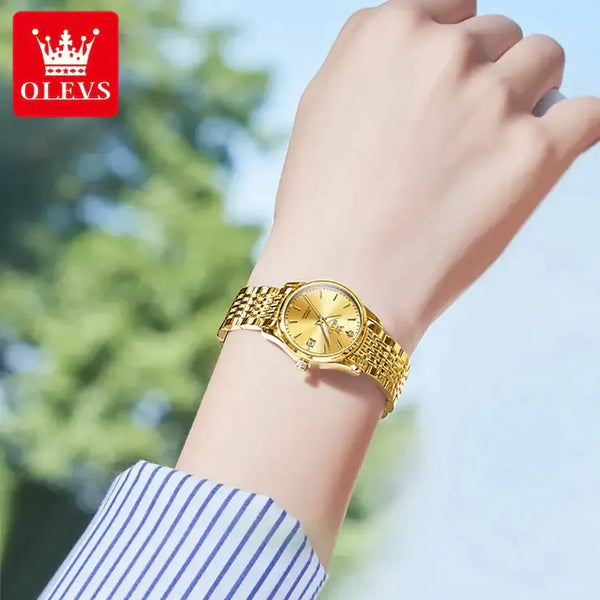 OLEVS 6635 Women's Luxury Automatic Mechanical Luminous Watch - Model Picture Gold