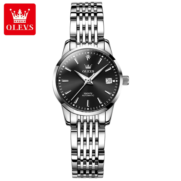 OLEVS 6635 Women's Luxury Automatic Mechanical Luminous Watch - Silver Black Face