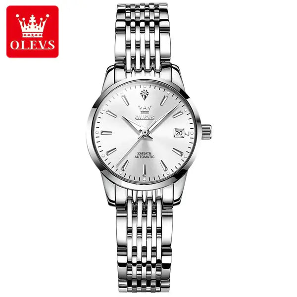 OLEVS 6635 Women's Luxury Automatic Mechanical Luminous Watch - Silver White Face