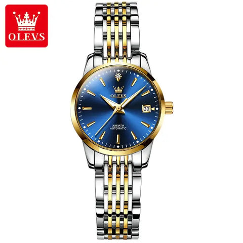 OLEVS 6635 Women's Luxury Automatic Mechanical Luminous Watch - Two Tone Blue Face