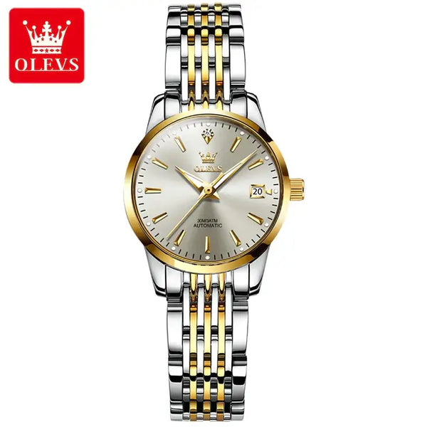 OLEVS 6635 Women's Luxury Automatic Mechanical Luminous Watch - Two Tone Gray Face