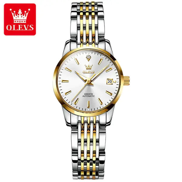 OLEVS 6635 Women's Luxury Automatic Mechanical Luminous Watch - Two Tone White Face