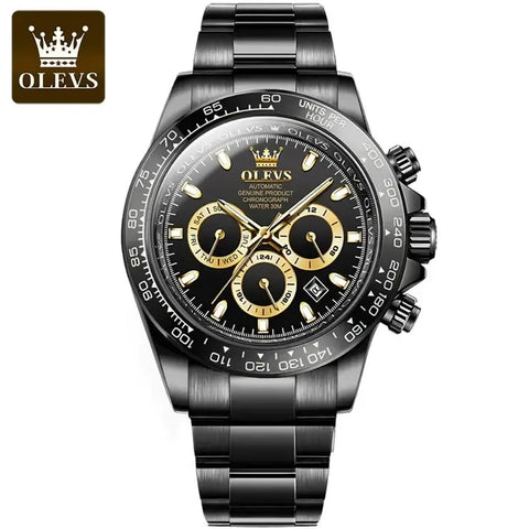OLEVS 6638 Men's Luxury Automatic Mechanical Chronograph Luminous Watch - Full Black