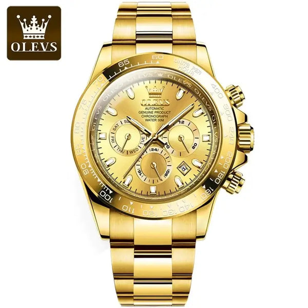 OLEVS 6638 Men's Luxury Automatic Mechanical Chronograph Luminous Watch - Full Gold