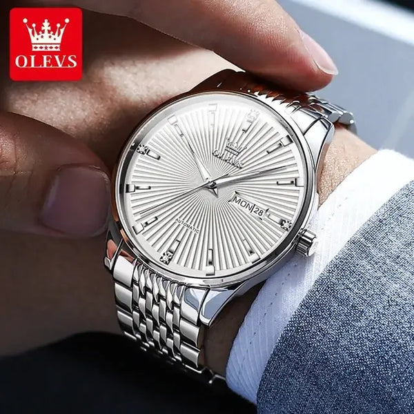OLEVS 6653 Men's Luxury Automatic Mechanical Luminous Watch - Model Picture Silver
