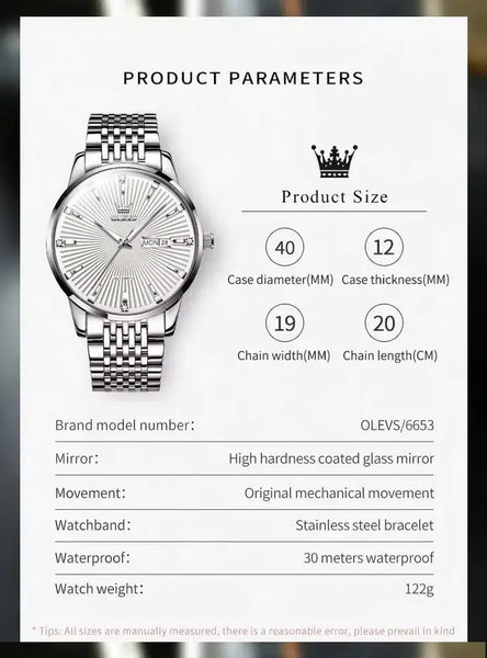 OLEVS 6653 Men's Luxury Automatic Mechanical Luminous Watch - Specifications
