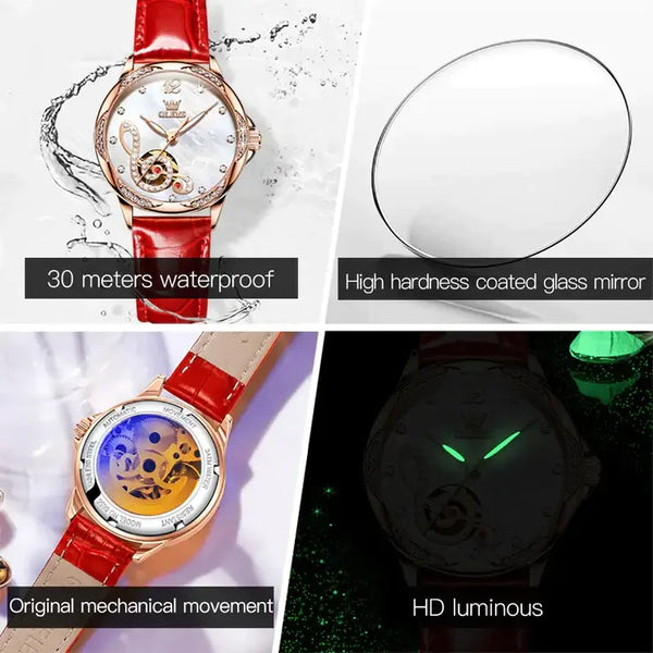 OLEVS 6656 Women's Luxury Automatic Mechanical Musical Symbols Design Luminous Watch - Multiple Features