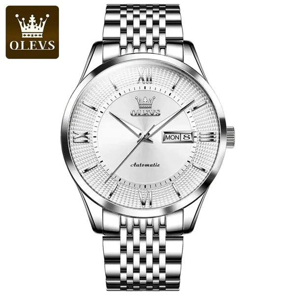  OLEVS 6657 Men's Luxury Automatic Mechanical Luminous Watch - Silver White Face