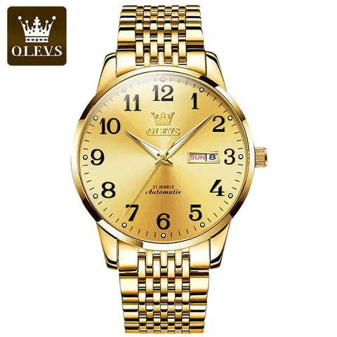 OLEVS 6666 Men's Luxury Automatic Mechanical Luminous Watch - Full Gold