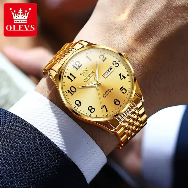 OLEVS 6666 Men's Luxury Automatic Mechanical Luminous Watch - Model Picture Gold
