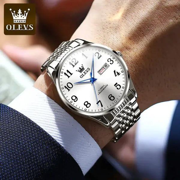 OLEVS 6666 Men's Luxury Automatic Mechanical Luminous Watch - Model Picture Silver White