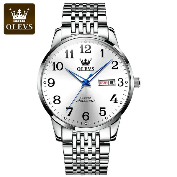 OLEVS 6666 Men's Luxury Automatic Mechanical Luminous Watch - Silver White Face