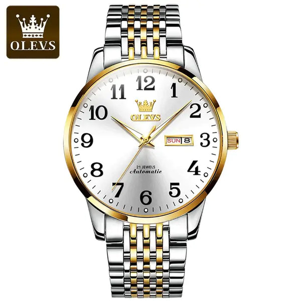 OLEVS 6666 Men's Luxury Automatic Mechanical Luminous Watch - Two Tone White Face