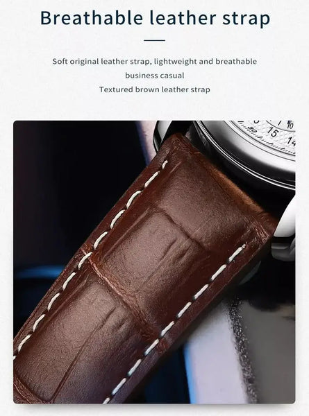 OLEVS 6667 Men's Luxury Automatic Mechanical Moon Phase Watch - Breathable Leather Strap