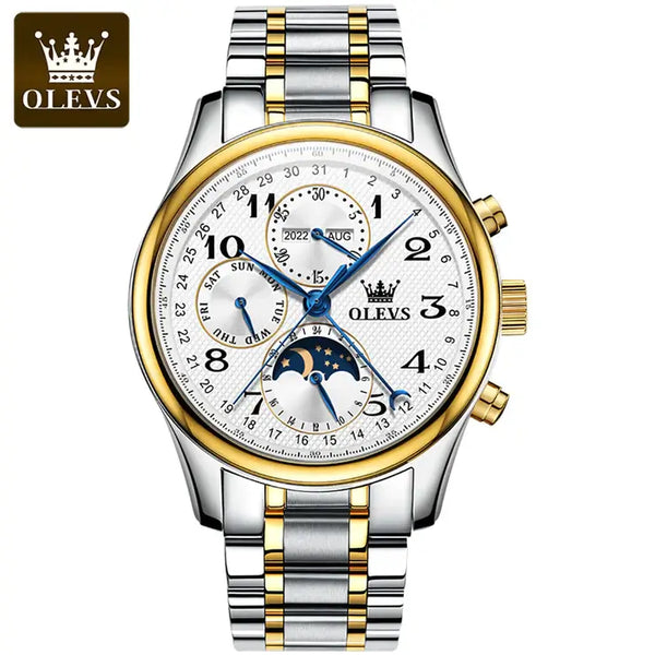 OLEVS 6667 Men's Luxury Automatic Mechanical Moon Phase Watch - Two Tone Stainless Steel Strap