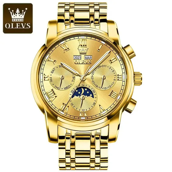 OLEVS 6692 Men's Luxury Automatic Mechanical Luminous Moon Phase Watch - Full Gold