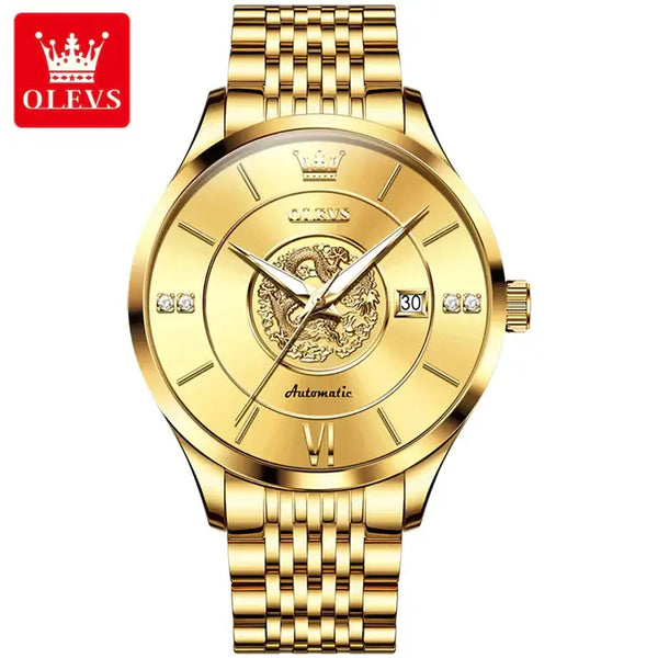 OLEVS 6693 Men's Luxury Automatic Mechanical Luminous Watch - Full Gold