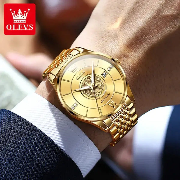 OLEVS 6693 Men's Luxury Automatic Mechanical Luminous Watch - Model Picture Gold