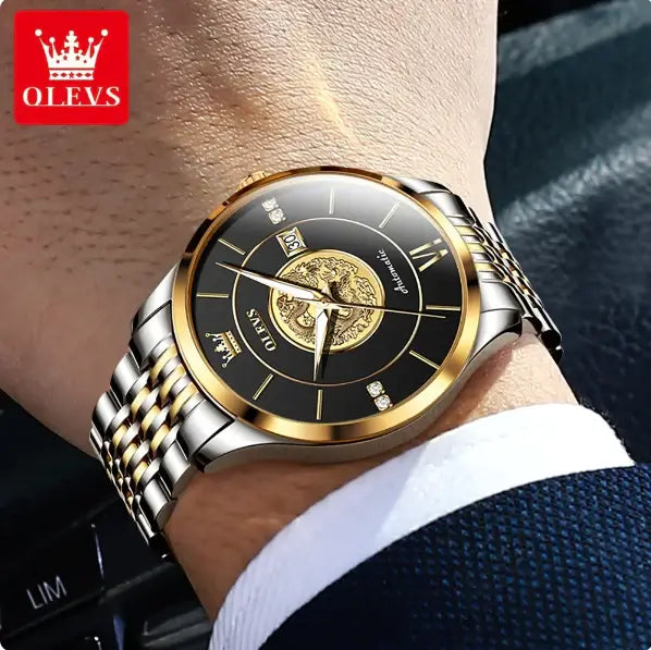 OLEVS 6693 Men's Luxury Automatic Mechanical Luminous Watch - Model Picture Two Tone Black