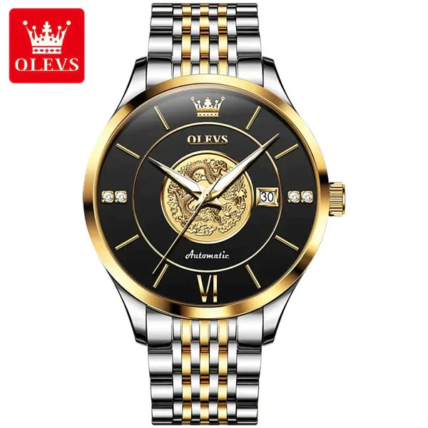 OLEVS 6693 Men's Luxury Automatic Mechanical Luminous Watch - Two Tone Black Face