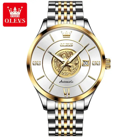 OLEVS 6693 Men's Luxury Automatic Mechanical Luminous Watch - Two Tone White Face