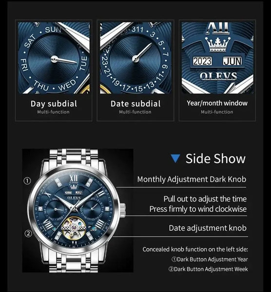 OLEVS 6701 Men's Luxury Automatic Mechanical Complete Calendar Luminous Watch - Features