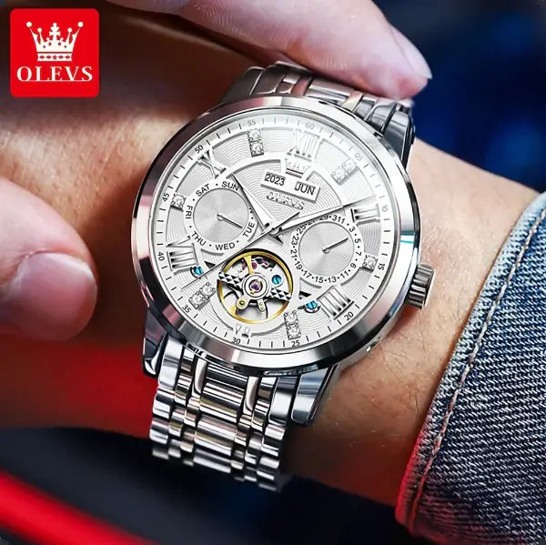 OLEVS 6701 Men's Luxury Automatic Mechanical Complete Calendar Luminous Watch - Model Picture White