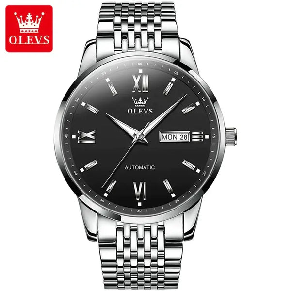 OLEVS 6777 Men's Luxury Automatic Mechanical Luminous Watch - Silver Black Face