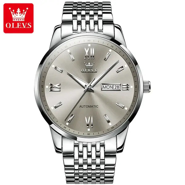 OLEVS 6777 Men's Luxury Automatic Mechanical Luminous Watch - Silver Gray Face