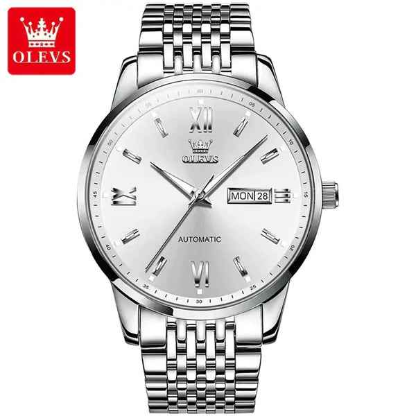 OLEVS 6777 Men's Luxury Automatic Mechanical Luminous Watch - Silver White Face