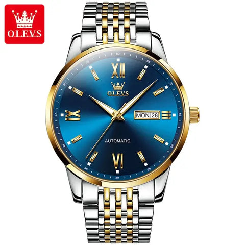 OLEVS 6777 Men's Luxury Automatic Mechanical Luminous Watch - Two Tone Blue Face