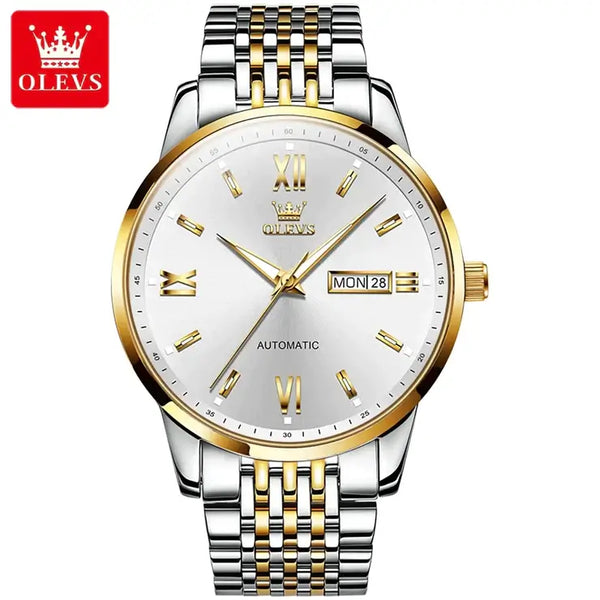 OLEVS 6777 Men's Luxury Automatic Mechanical Luminous Watch - Two Tone White Face