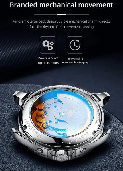 OLEVS 7013 Men's Luxury Automatic Mechanical Hollow Flywheel Design Moon Phase Watch - Original Movement