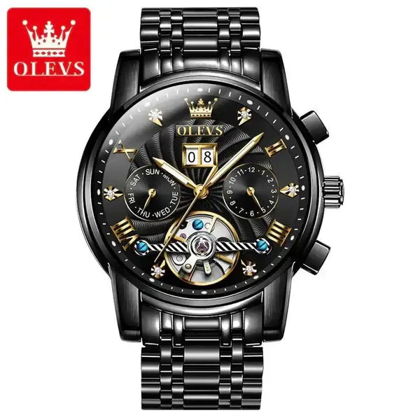 OLEVS 9910 Men's Luxury Automatic Hollow Flywheel Design Luminous Wristwatch