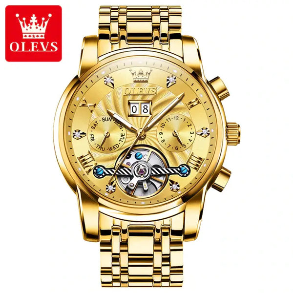 OLEVS 9910 Men's Luxury Automatic Hollow Flywheel Design Luminous Wristwatch