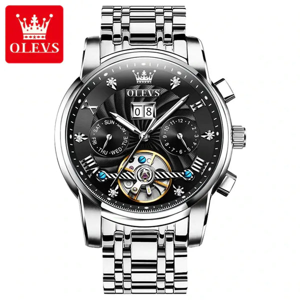 OLEVS 9910 Men's Luxury Automatic Hollow Flywheel Design Luminous Wristwatch