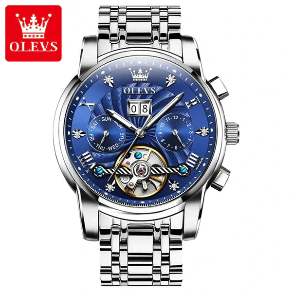 OLEVS 9910 Men's Luxury Automatic Hollow Flywheel Design Luminous Wristwatch