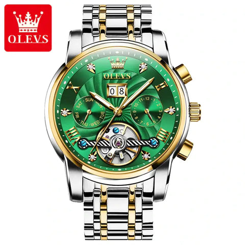 OLEVS 9910 Men's Luxury Automatic Hollow Flywheel Design Luminous Wristwatch