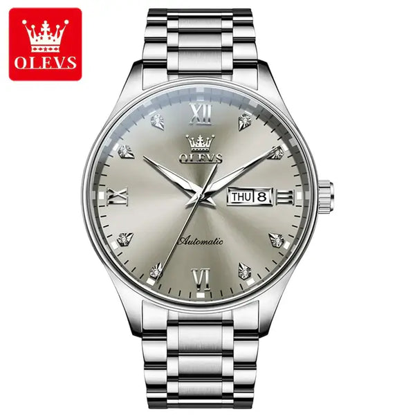 OLEVS 9955 Men's Luxury Automatic Mechanical Luminous Watch - Silver Gray Face