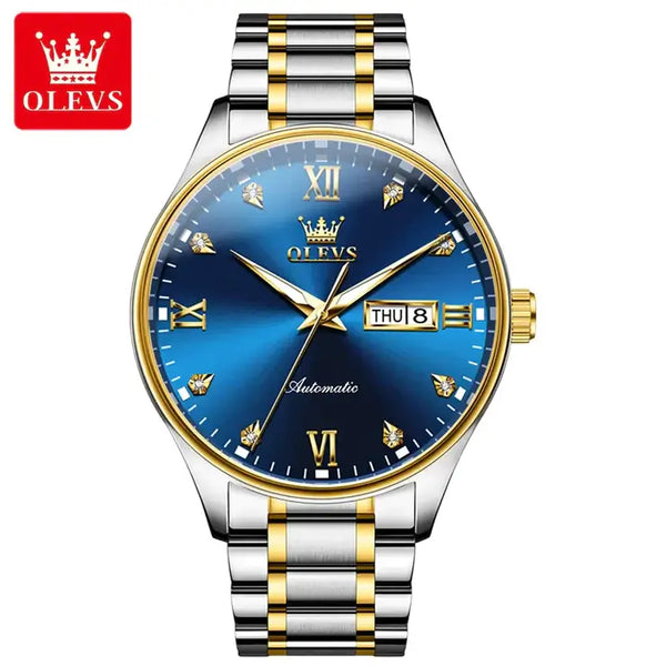 OLEVS 9955 Men's Luxury Automatic Mechanical Luminous Watch - Two Tone Blue Face