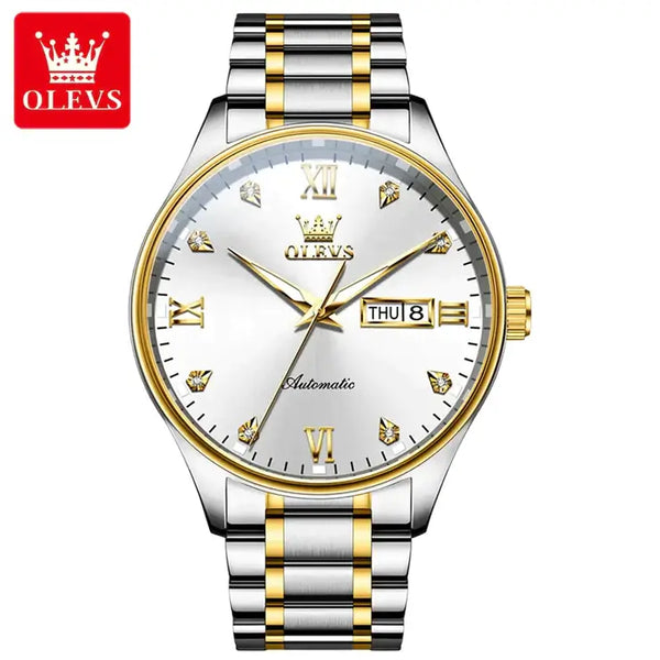 OLEVS 9955 Men's Luxury Automatic Mechanical Luminous Watch - Two Tone White Face