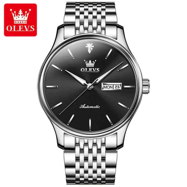 OLEVS 9960 Men's Luxury Automatic Mechanical Luminous Watch - Silver Black Face